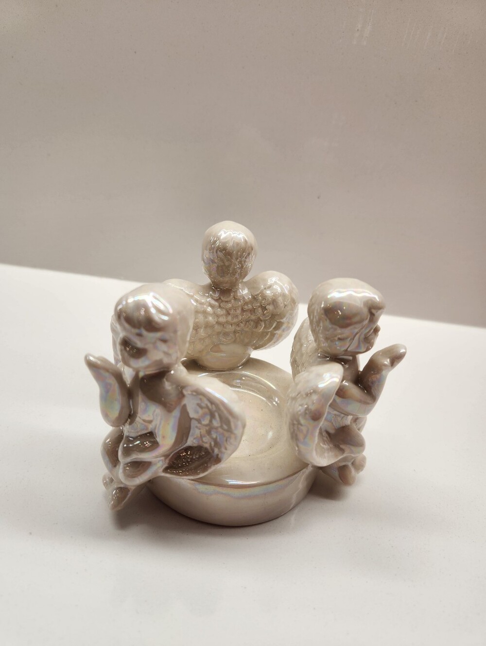 Shiny Metallic Ceramic Porcelean Cherub Tea Light Candle Holder